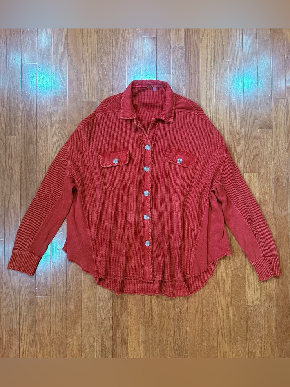 Free People FP One Womens Small Scout Jacket Waffle Knit Oversized Shacket Shirt